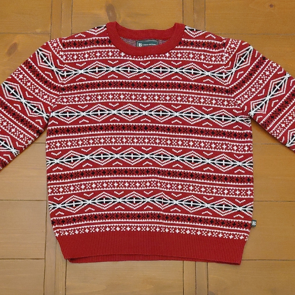 B by Brooks Brothers Red and Black Patterned Crewneck Kids Sweater